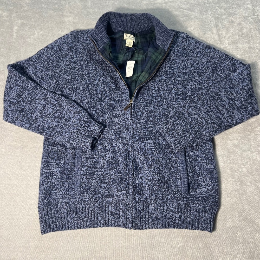 Men's L.L.Bean Classic Ragg Wool Sweater Full-Zip Flannel-Lined NEW